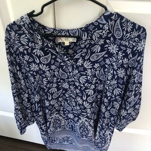 Navy Paisley Long Sleeve Blouse